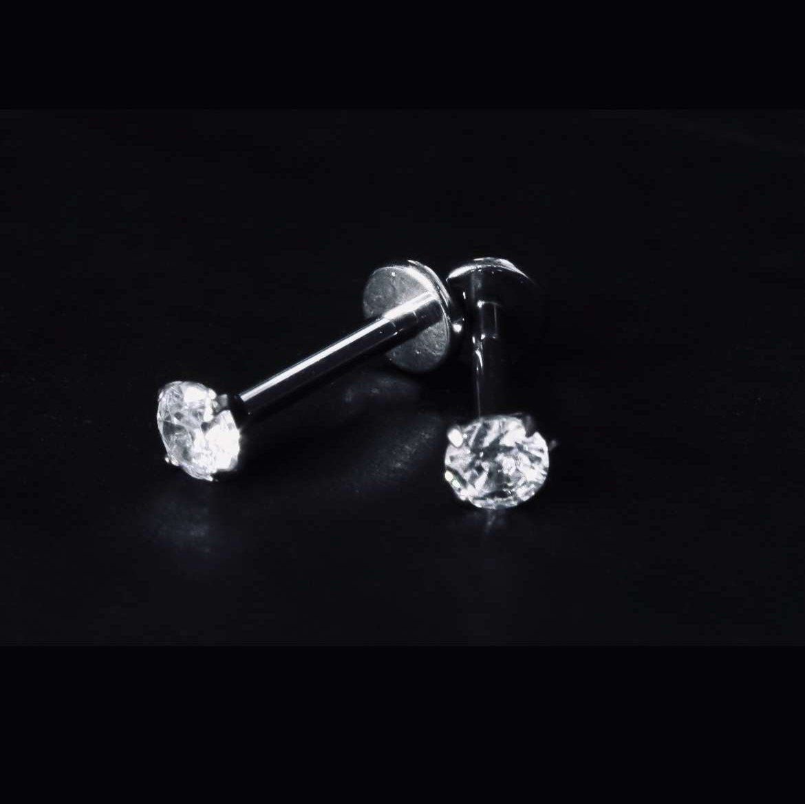 Titanium Internal Flat-Back Nose Stud with 2mm Gem